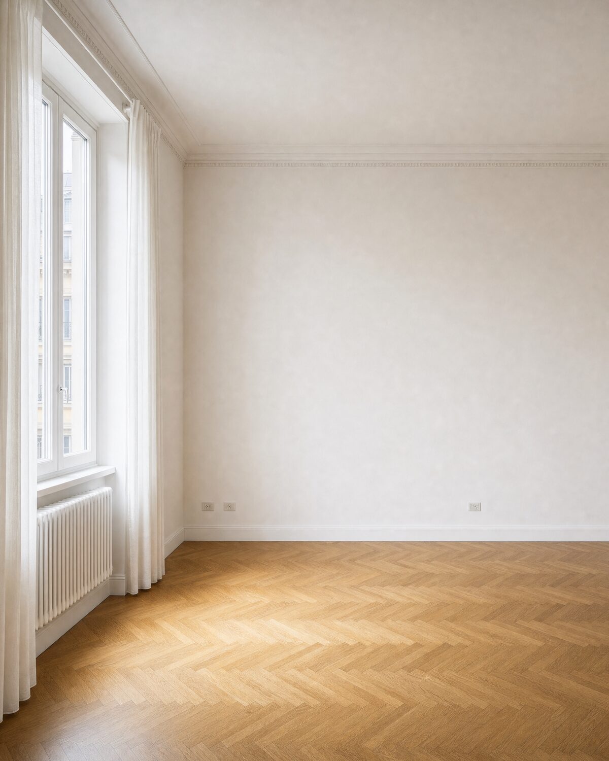 Empty living room in Milan, side view