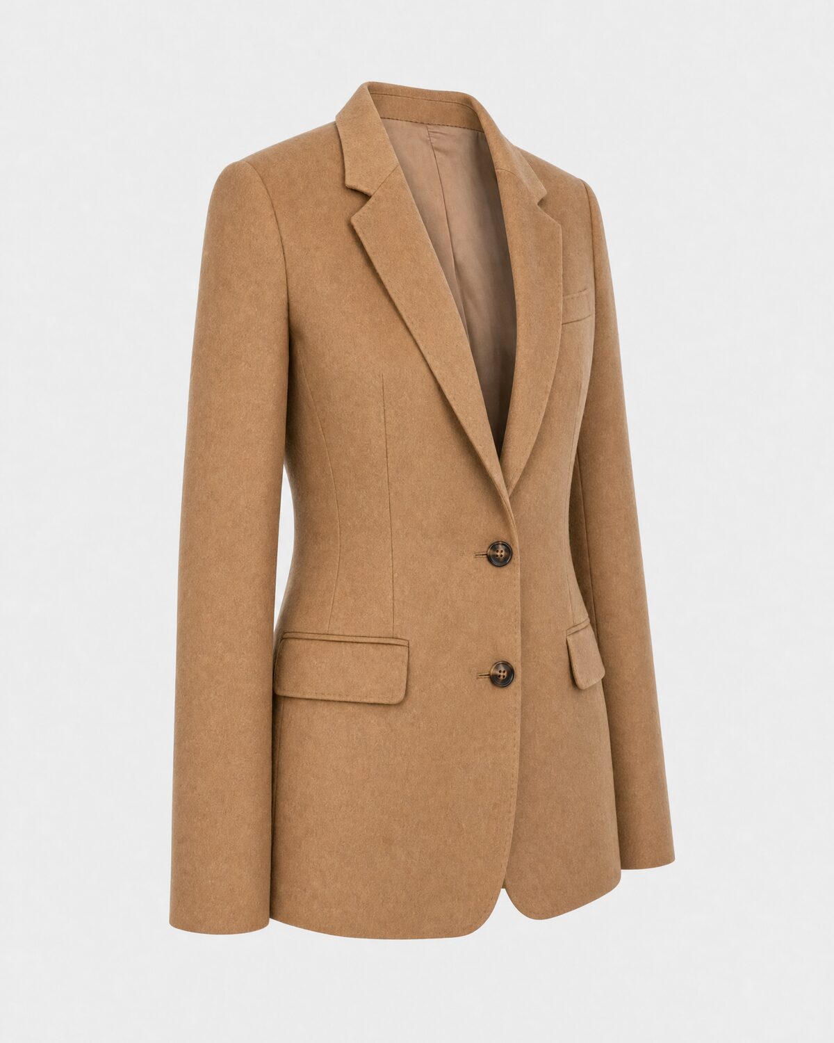 Camel wool blazer on a ghost mannequin: reference photo for AI production